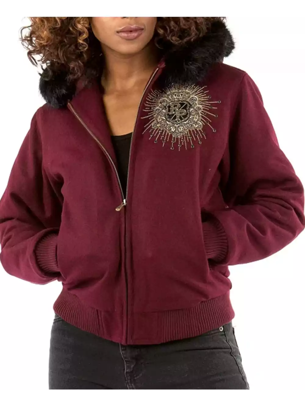 Pelle Pelle MB Maroon Crest Women Wool Jacket - Image 2